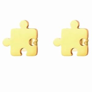 Cute Gold Stainless Steel Jigsaw Puzzle Piece Stud Earrings Accessories